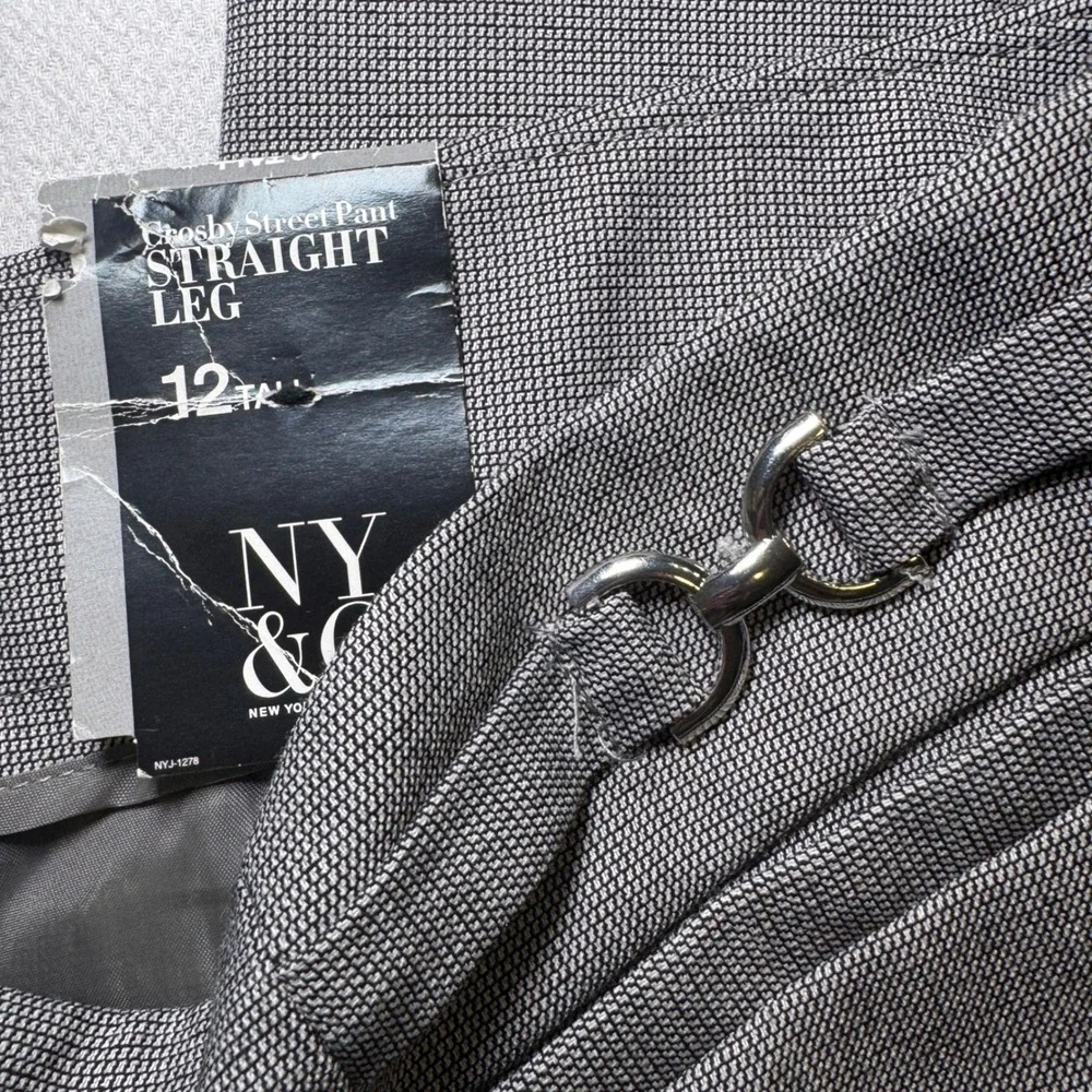 New York & Company Crosby Street Gray Straight Leg Dress Pants 12 Tall NWT‎ Snag